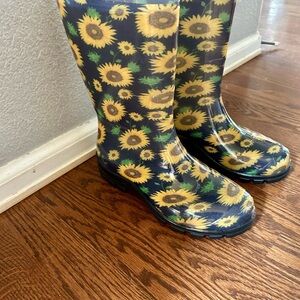 Rain/Garden Boots Water Proof Navy Yellow Fishermancore Sunflowers Size 37/6.5